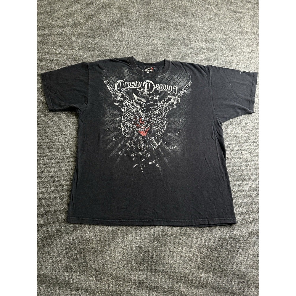 Mens Crusty Demons 2008 Black Skeleton Motocross Graphic T Shirt, Size 2XL